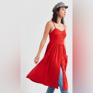 Urban Outfitter Cooperative Emilia Linen Button Midi Dress Size Medium Red